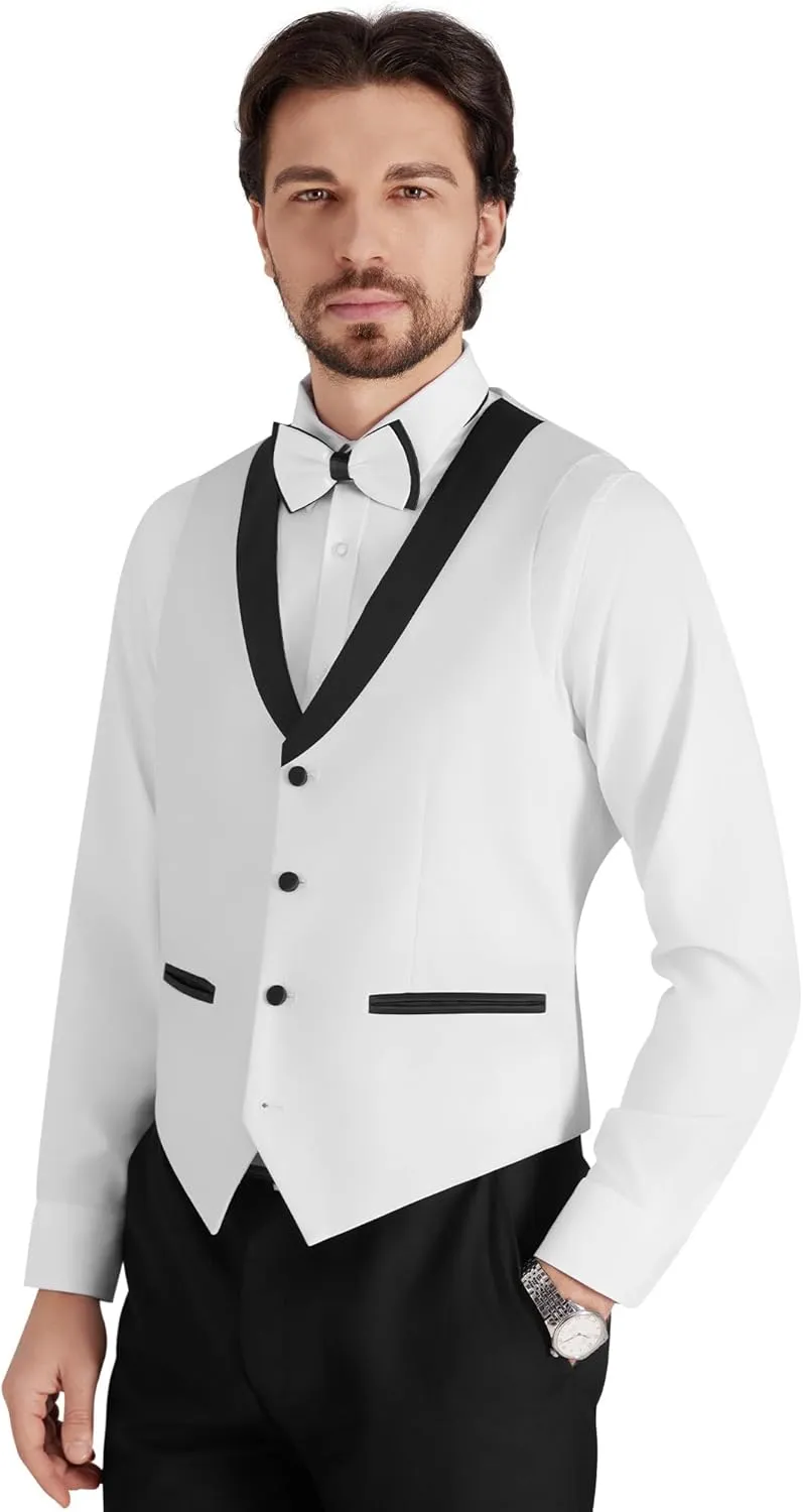 MAGE MALE Mens Suit Slim Fit 3 Piece Tuxedo Suits One Button Wedding Prom Party Dinner Blazer Vest Black Pants Set