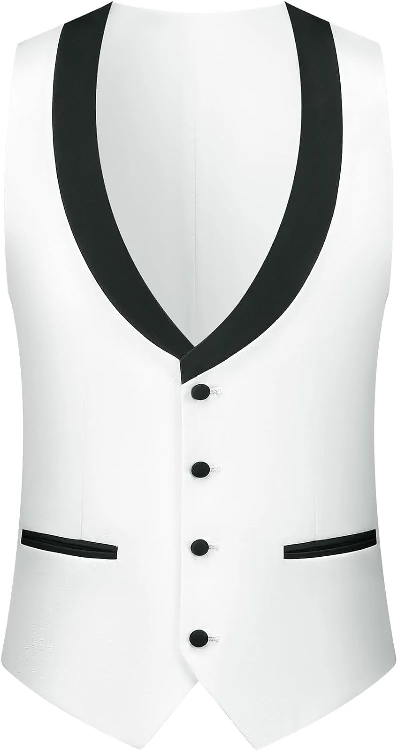 MAGE MALE Mens Suit Slim Fit 3 Piece Tuxedo Suits One Button Wedding Prom Party Dinner Blazer Vest Black Pants Set