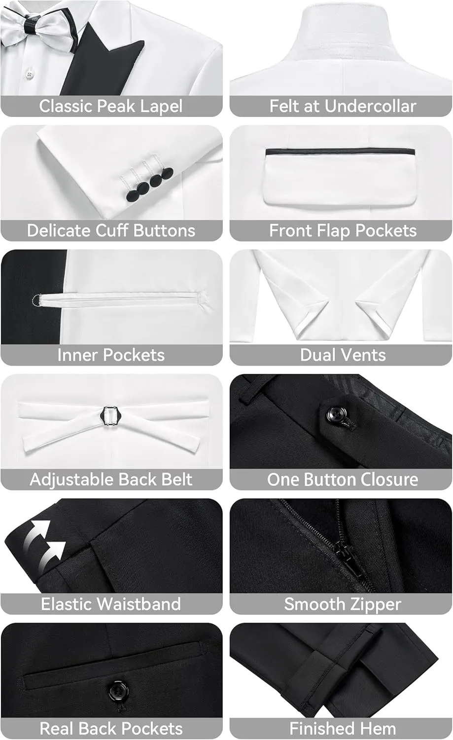MAGE MALE Mens Suit Slim Fit 3 Piece Tuxedo Suits One Button Wedding Prom Party Dinner Blazer Vest Black Pants Set
