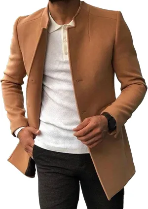 Maiyifu-GJ Mens Single Breasted Trench Coat Winter Warm Blend Pea Coat Lapel Work Business Jacket Outerwear