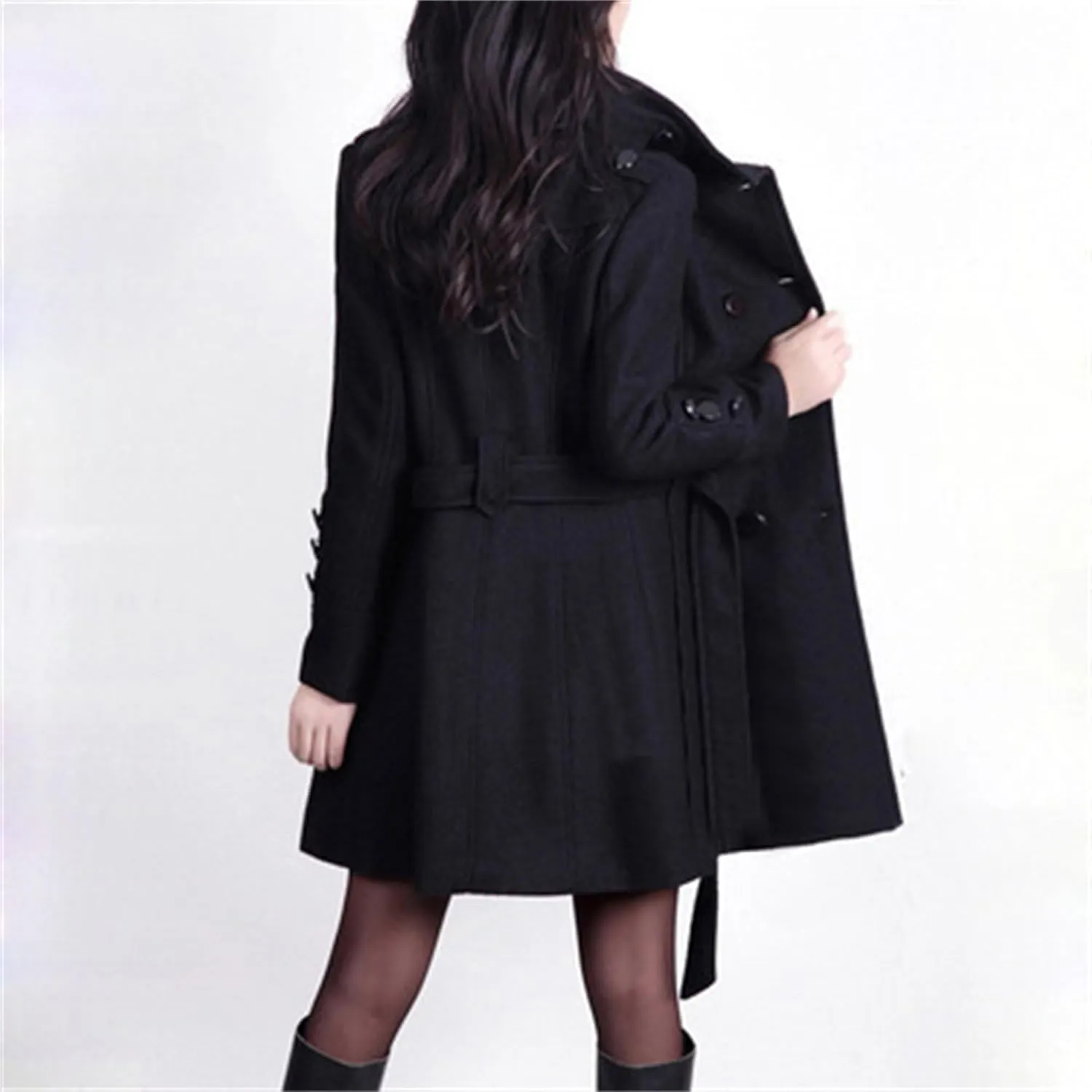 Maiyifu-GJ Women's Casual Windbreaker Overcoat Double Breasted Wool Blend Coat Classic Lapel Slim Trench Coat with Belts