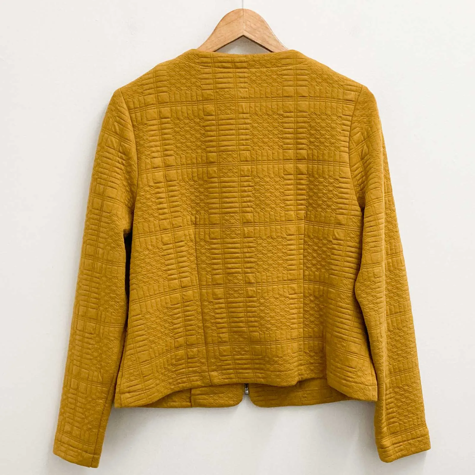 M&S Collection Jacket Size 12 Ochre Yellow Slim Fit Zip Jersey Unlined