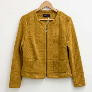 M&S Collection Jacket Size 12 Ochre Yellow Slim Fit Zip Jersey Unlined