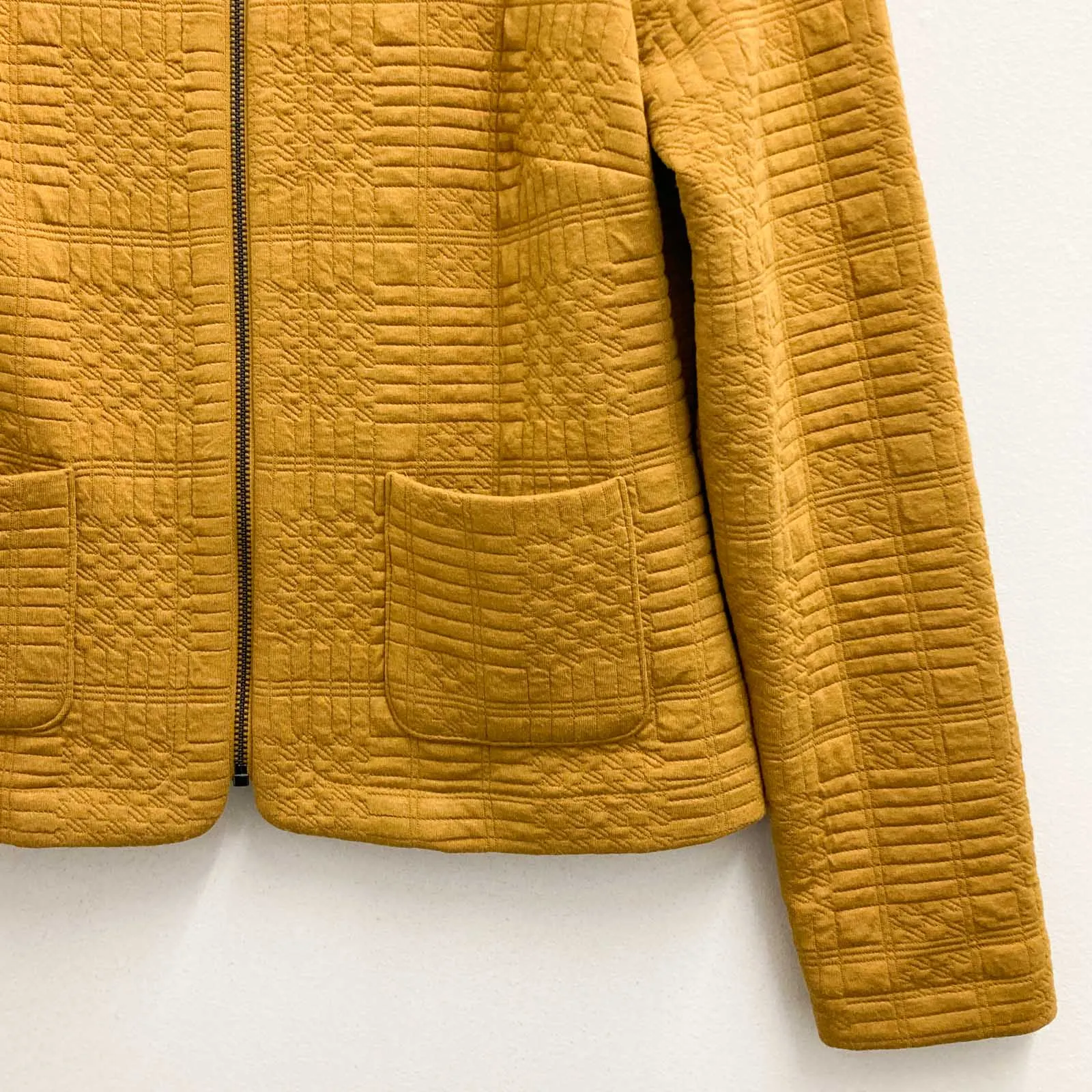 M&S Collection Jacket Size 12 Ochre Yellow Slim Fit Zip Jersey Unlined