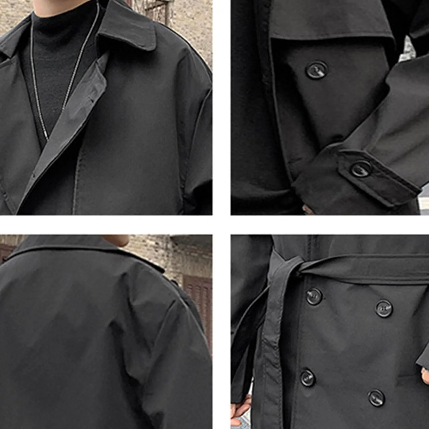 Man's Double Breasted Trench Coat Oversized Casual Windbreaker Casual Lapel Long Jacket Overcoat