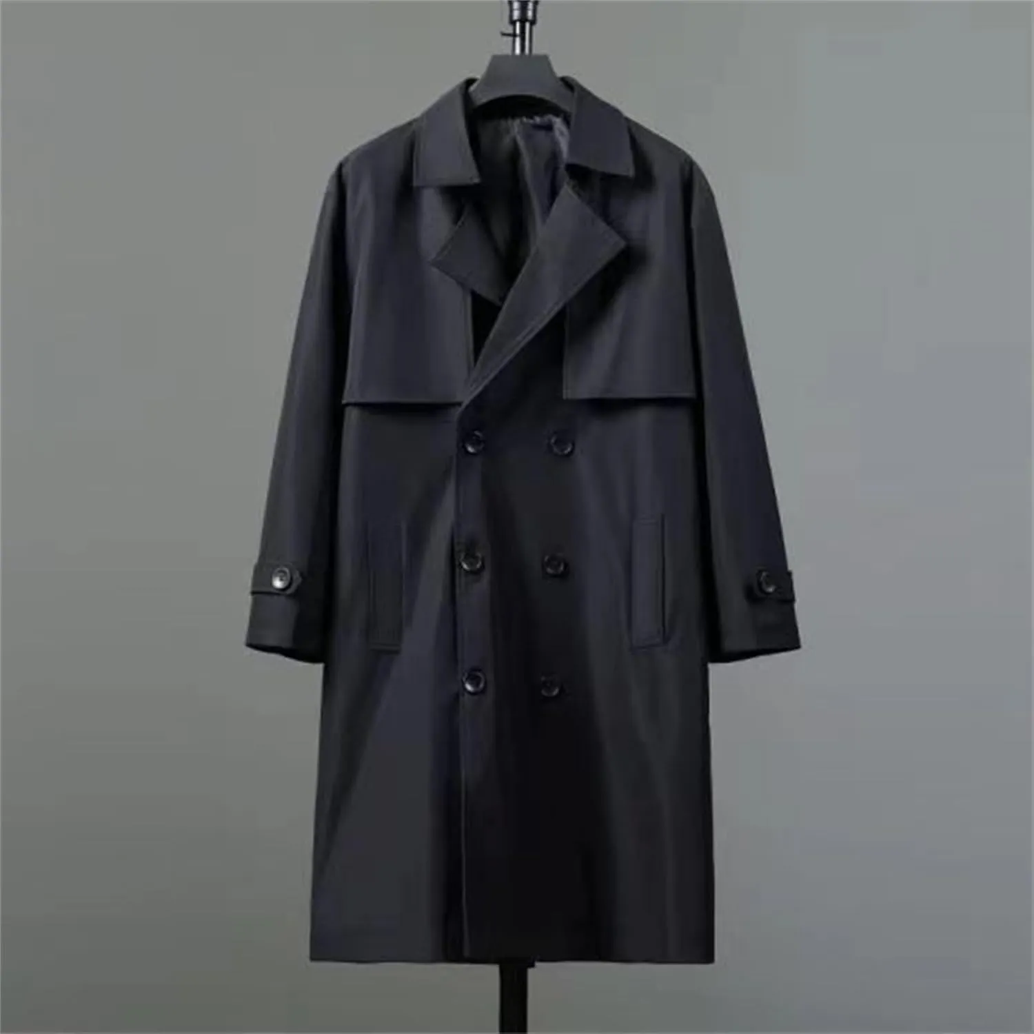 Man's Double Breasted Trench Coat Oversized Casual Windbreaker Casual Lapel Long Jacket Overcoat