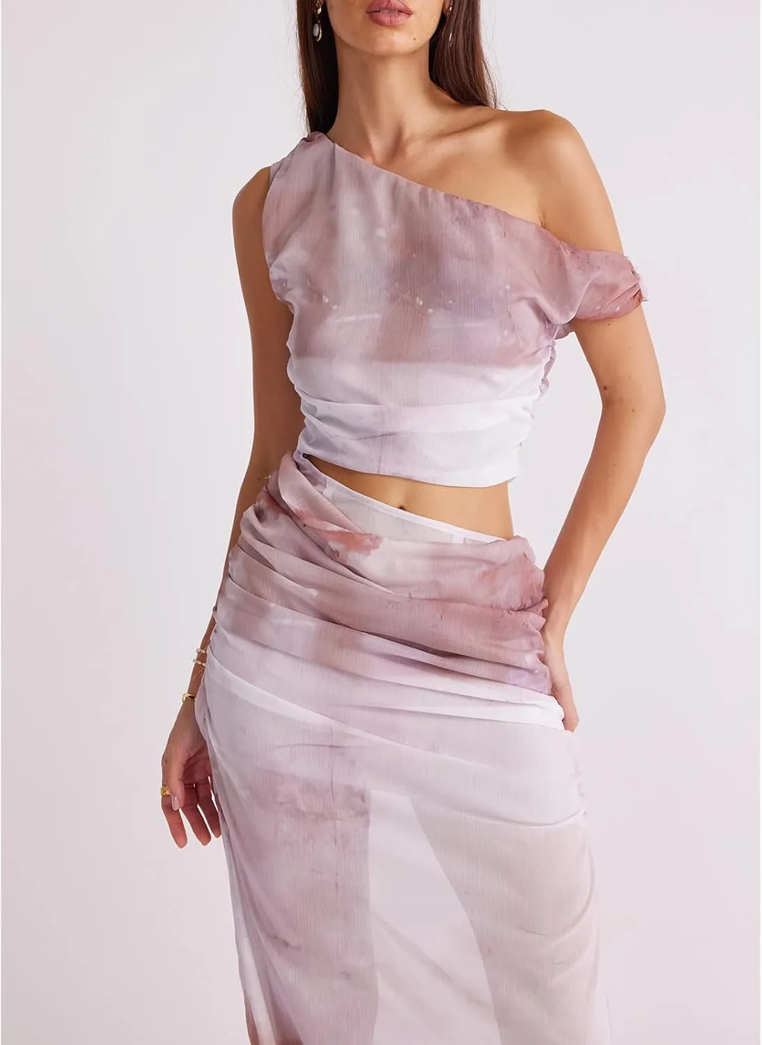 Meiweileya Womens Y2k Ruffle Tank Top Maxi Skirt 2 Piece Sets Silk Floral Crop Sleeveless Dress Going Out Cocktail Club