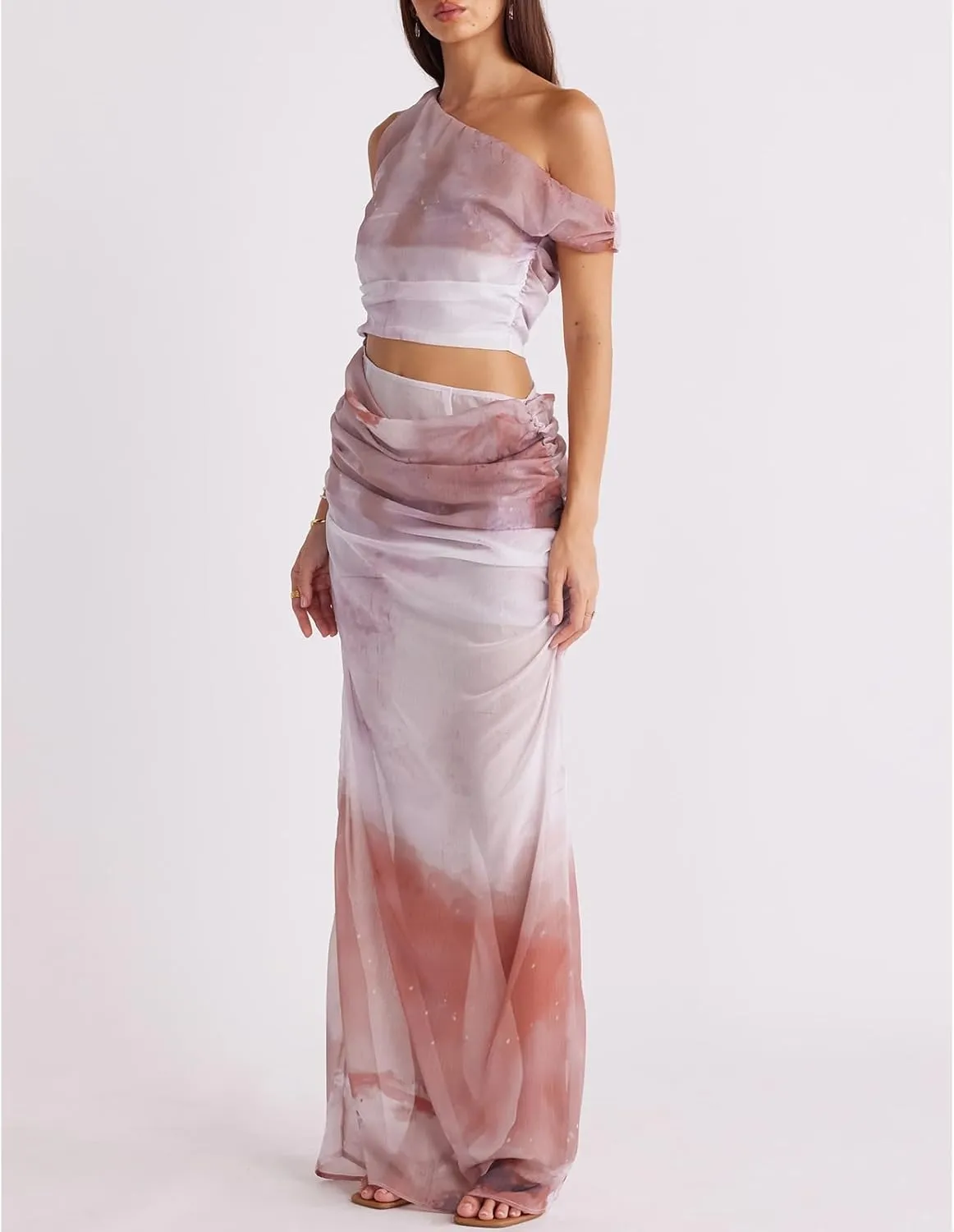 Meiweileya Womens Y2k Ruffle Tank Top Maxi Skirt 2 Piece Sets Silk Floral Crop Sleeveless Dress Going Out Cocktail Club