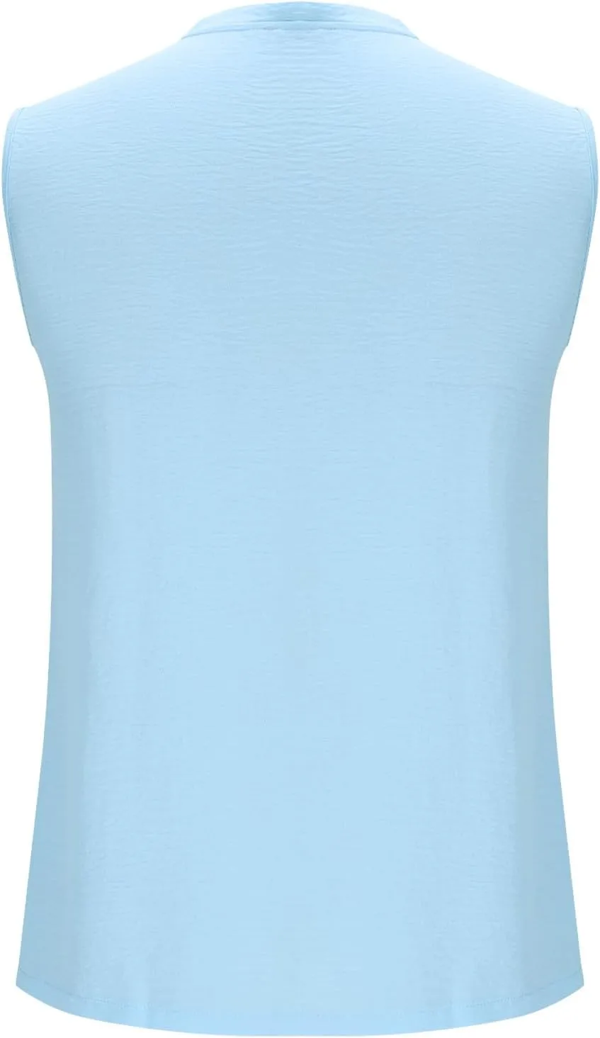 Men Casual Tanks V Neck Button Sleeveless Henley Shirts Basic Solid Color Tank Tops Summer Beach Vacation Muscle Vests