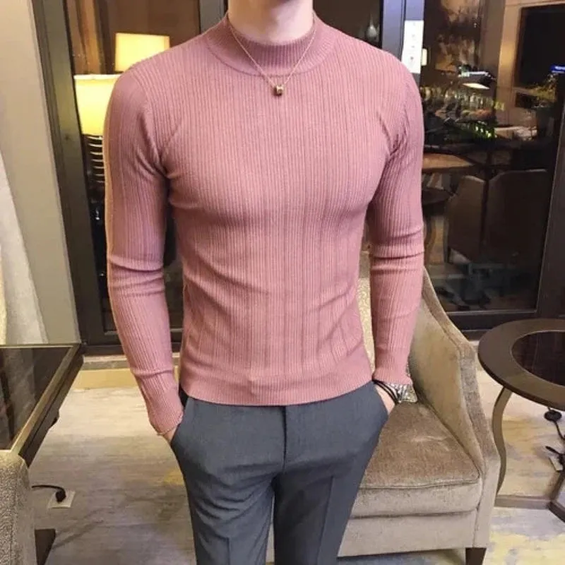 Men's Casual Striped Slim Fit Solid Pullover Sweater