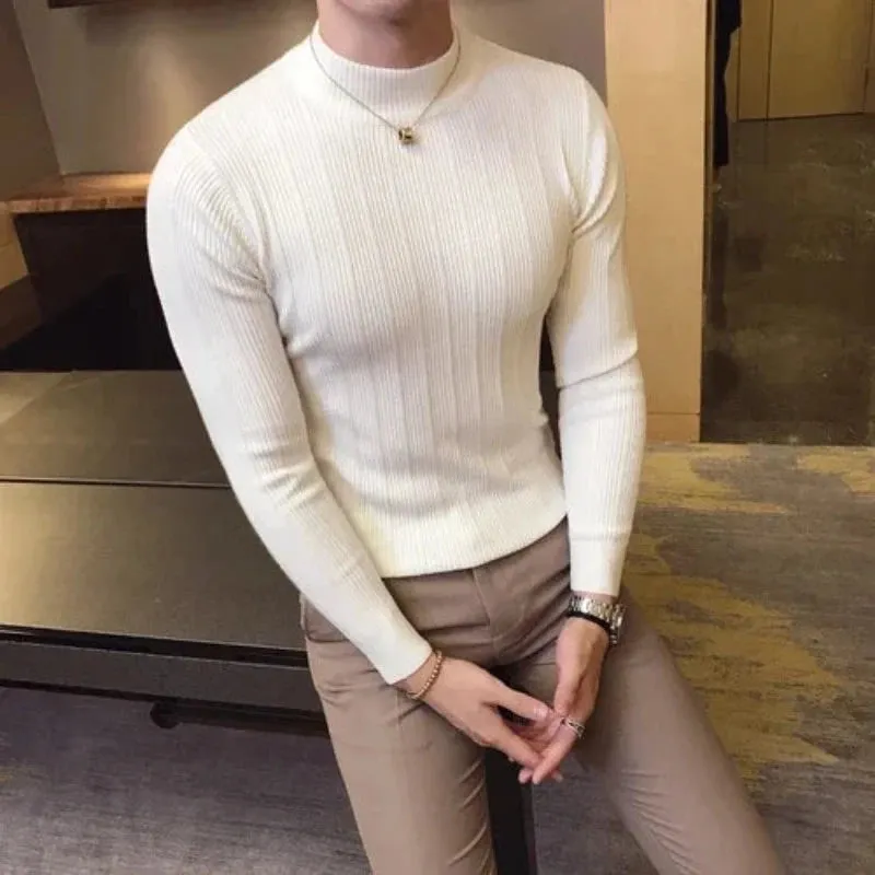 Men's Casual Striped Slim Fit Solid Pullover Sweater