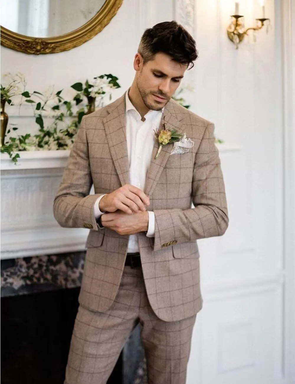 Mens Casual Suit Blazer One Button Slim Fit Men Plaid Sport Coats Lightweight Jacket Men Business Wedding Prom