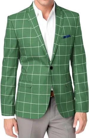 Mens Casual Suit Blazer One Button Slim Fit Men Plaid Sport Coats Lightweight Jacket Men Business Wedding Prom