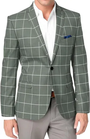 Mens Casual Suit Blazer One Button Slim Fit Men Plaid Sport Coats Lightweight Jacket Men Business Wedding Prom