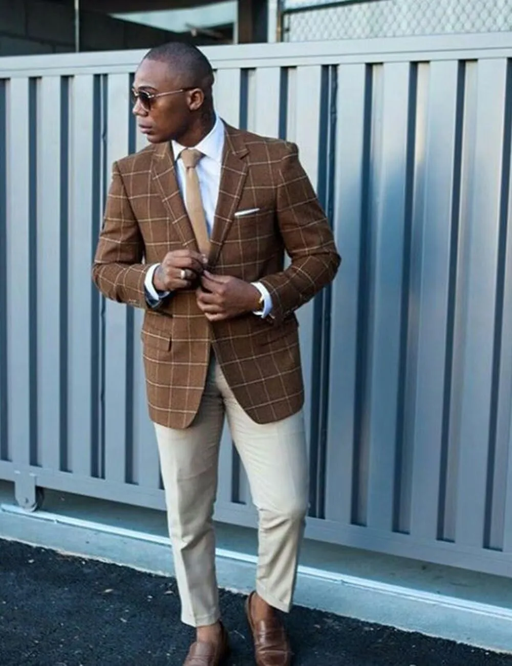 Mens Casual Suit Blazer One Button Slim Fit Men Plaid Sport Coats Lightweight Jacket Men Business Wedding Prom