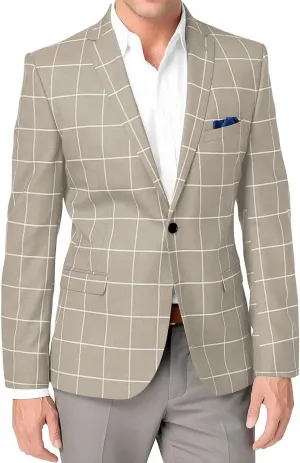 Mens Casual Suit Blazer One Button Slim Fit Men Plaid Sport Coats Lightweight Jacket Men Business Wedding Prom