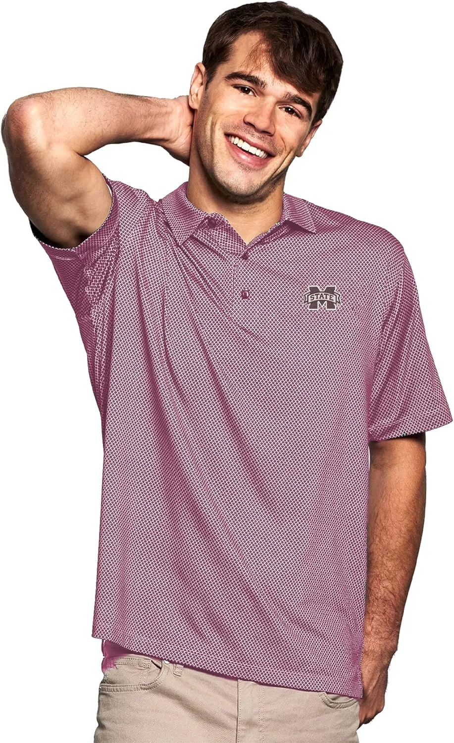 Men's Collegiate Premium Moisture Wicking Stretch Fit Diamond Print Polo