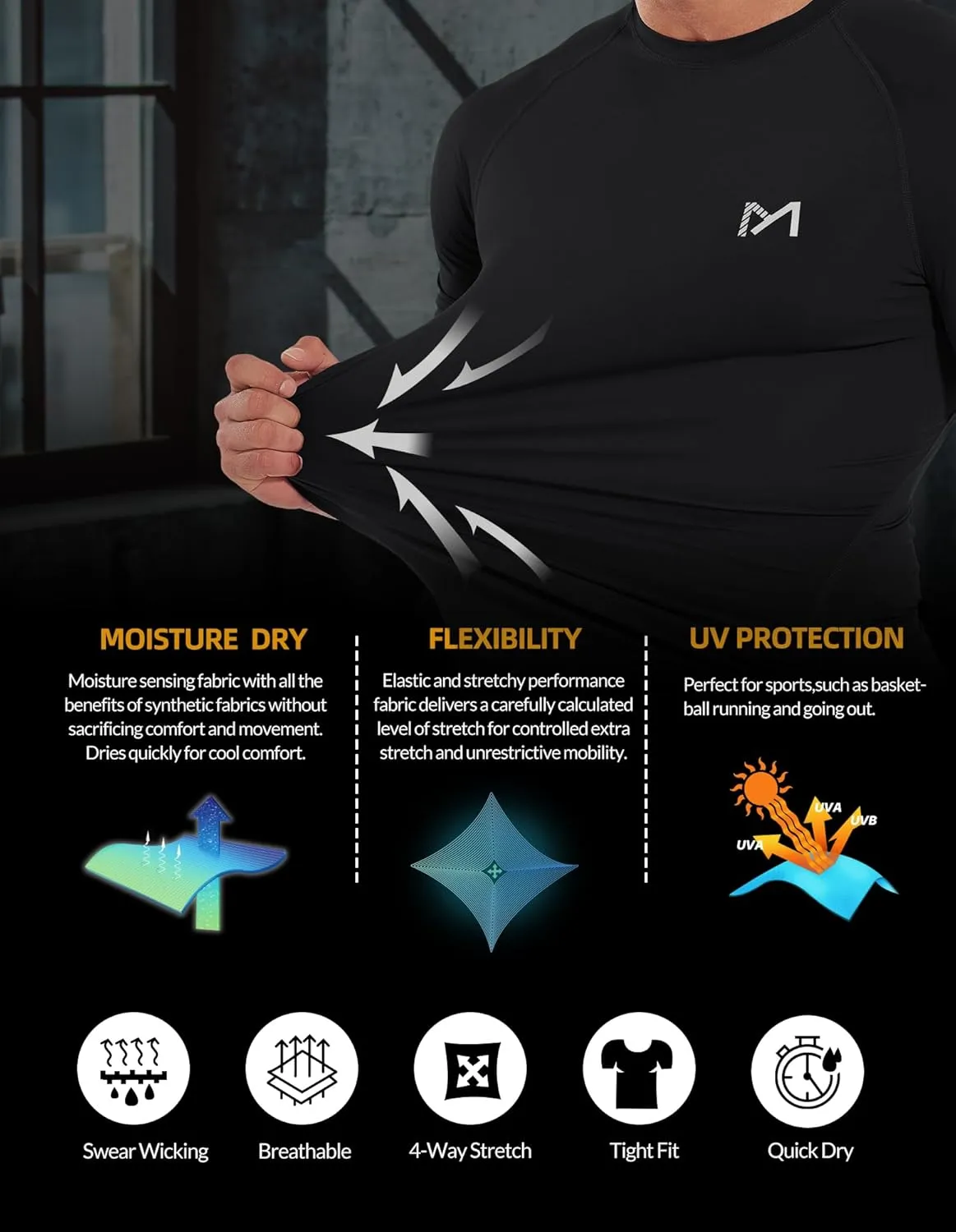 Mens Compression Shirts Short Sleeve Workout Shirt, Quick Dry Top Baselayer Athletic Shapewear Undershirts for Men