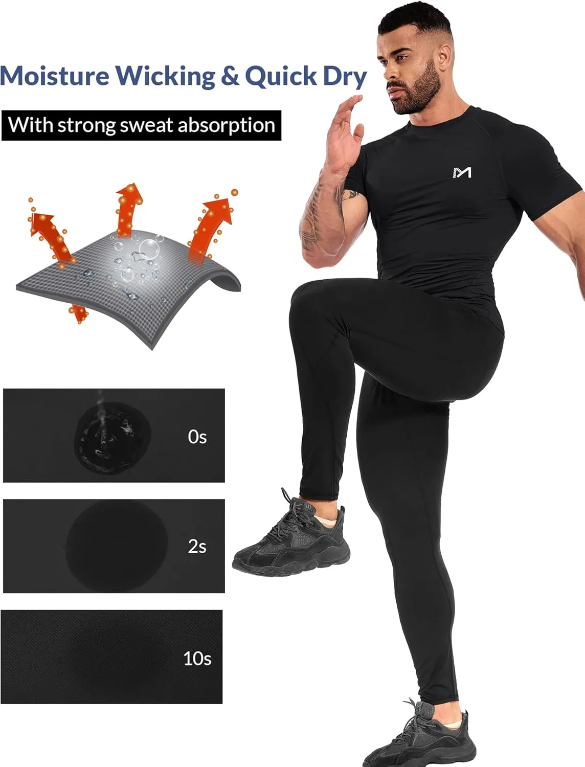 Mens Compression Shirts Short Sleeve Workout Shirt, Quick Dry Top Baselayer Athletic Shapewear Undershirts for Men