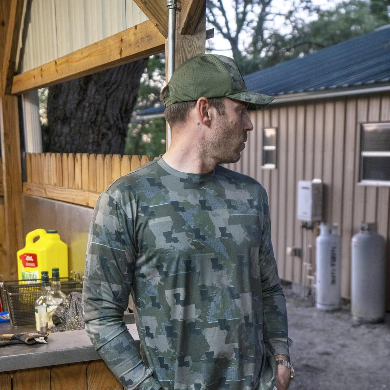 Mens Louisiana Camouflage Long Sleeve Hunting Performance Shirt - Moisture Wicking