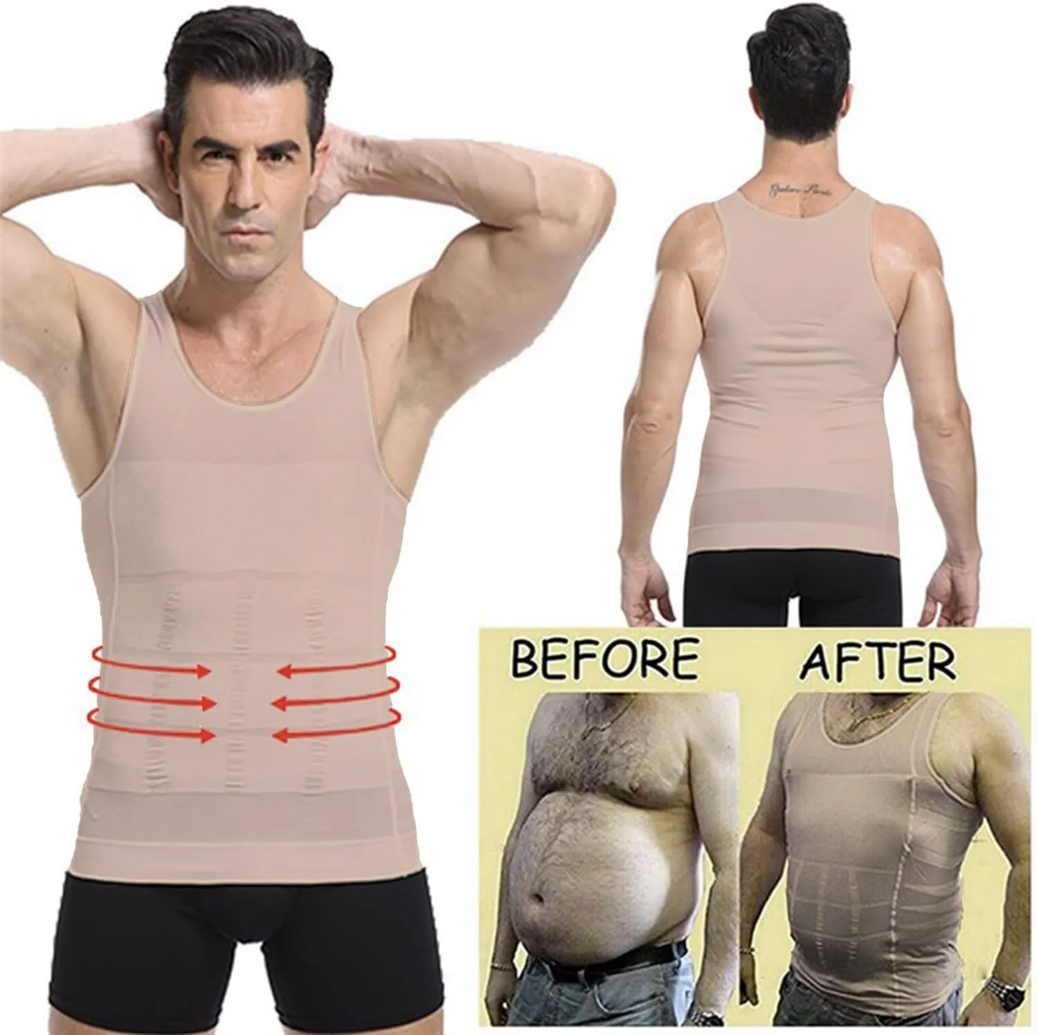 Mens Slimming Tank Top Body Shaper Compression Shirts for Men Slim Undershirts Abs Vest for Workout Abdomen,