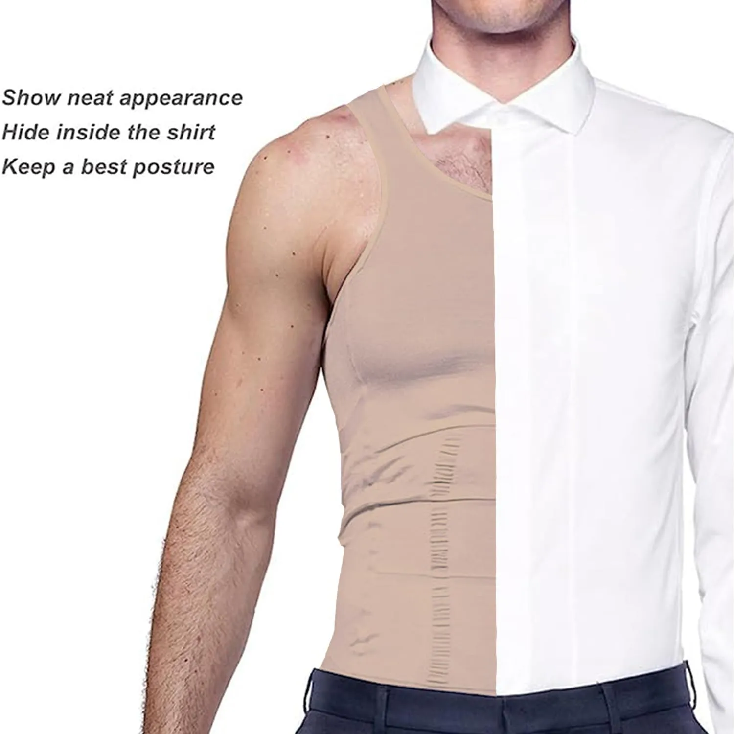Mens Slimming Tank Top Body Shaper Compression Shirts for Men Slim Undershirts Abs Vest for Workout Abdomen,