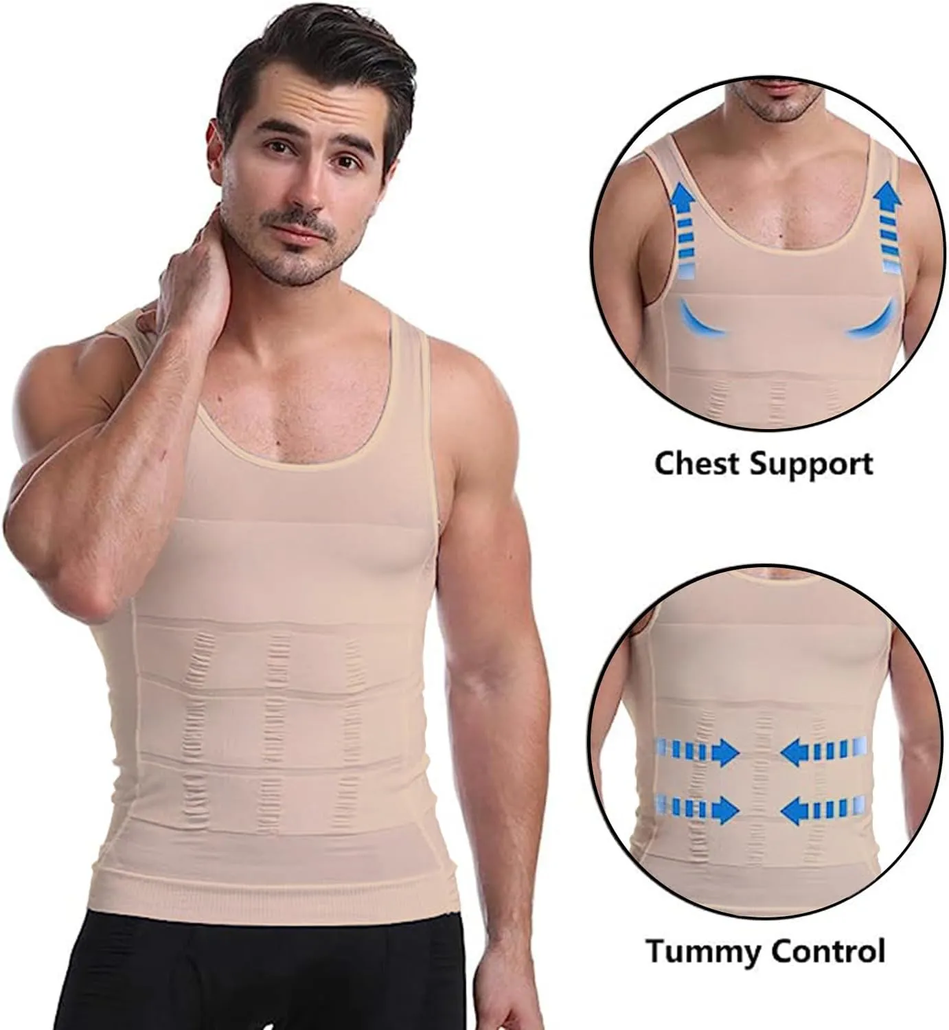 Mens Slimming Tank Top Body Shaper Compression Shirts for Men Slim Undershirts Abs Vest for Workout Abdomen,