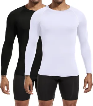 Men's Sports Base Layers, Athletic Long Sleeve Compression Thermal Undershirts Basic Crewneck Tops Slim Workout Shirts