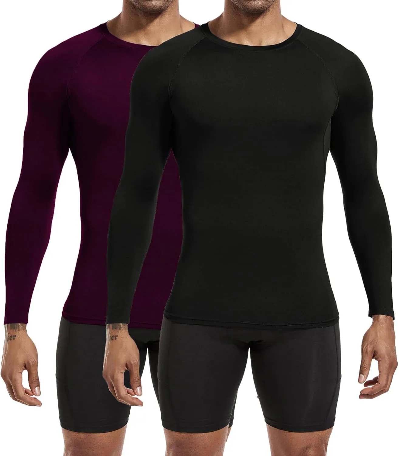Men's Sports Base Layers, Athletic Long Sleeve Compression Thermal Undershirts Basic Crewneck Tops Slim Workout Shirts