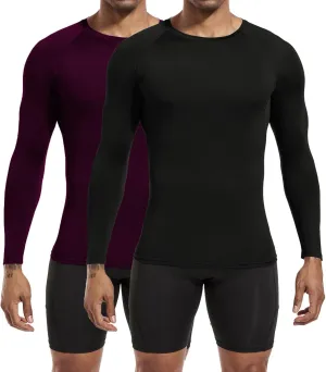Men's Sports Base Layers, Athletic Long Sleeve Compression Thermal Undershirts Basic Crewneck Tops Slim Workout Shirts