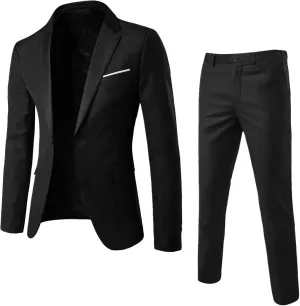 Mens Suits 2 Piece Tuxedo Suit Slim Fit Casual One Button Solid Color Business Wedding Party Jacket Blazer & Pants Set