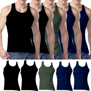 Men's Tank Top Cotton Undershirts Sleeveless T-Shirts Basic Solid Sweat Vest Multipack White Black Pack of 5