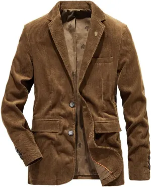 Men's Vintage Corduroy Blazers Two Buttons Single Breasted Sports Coat