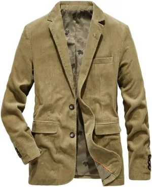 Men's Vintage Corduroy Blazers Two Buttons Single Breasted Sports Coat