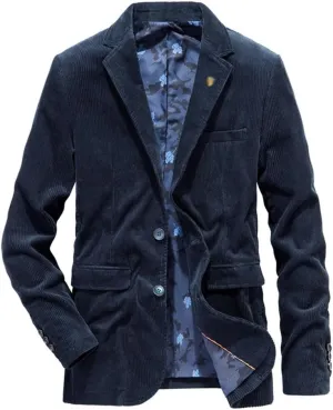 Men's Vintage Corduroy Blazers Two Buttons Single Breasted Sports Coat
