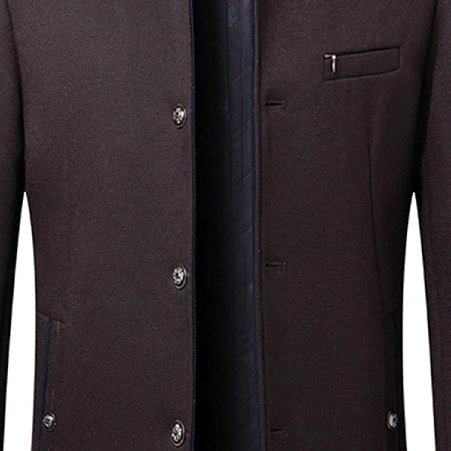 Mens Wool Blend Blazer Jacket Single Breasted Business Blazer Jacket Stand Collar Wool Blend Coat Wih Pockets