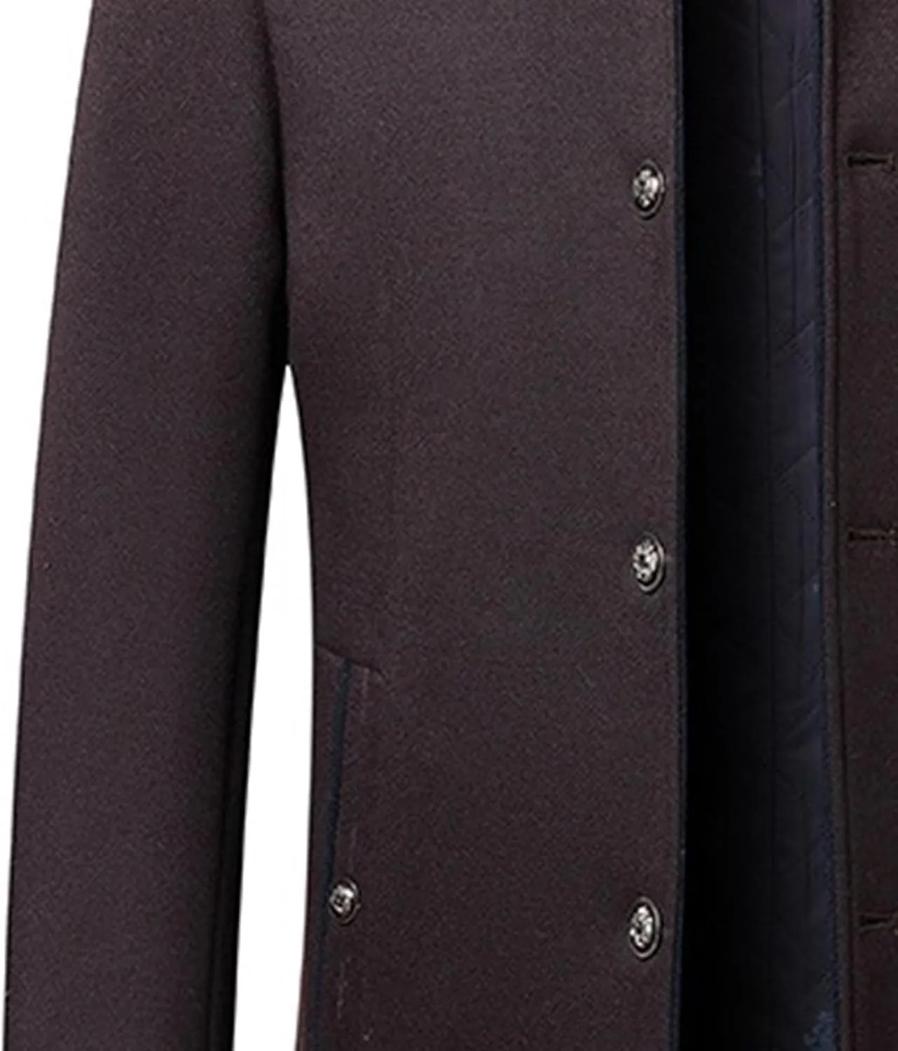 Mens Wool Blend Blazer Jacket Single Breasted Business Blazer Jacket Stand Collar Wool Blend Coat Wih Pockets