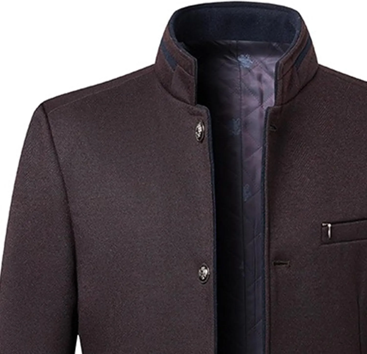 Mens Wool Blend Blazer Jacket Single Breasted Business Blazer Jacket Stand Collar Wool Blend Coat Wih Pockets