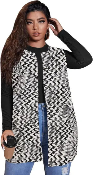 Milumia Women's Plus Size Printed Sleeveless Blazers Open Front Cardigan