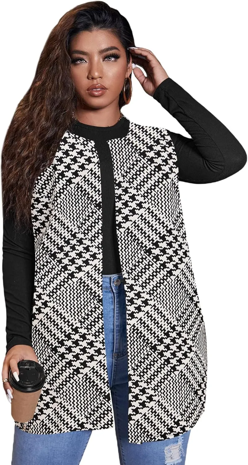 Milumia Women's Plus Size Printed Sleeveless Blazers Open Front Cardigan