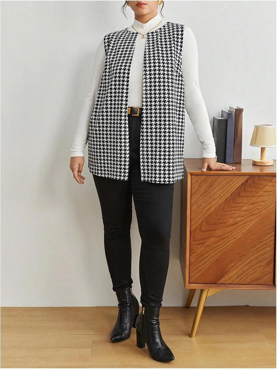 Milumia Women's Plus Size Printed Sleeveless Blazers Open Front Cardigan