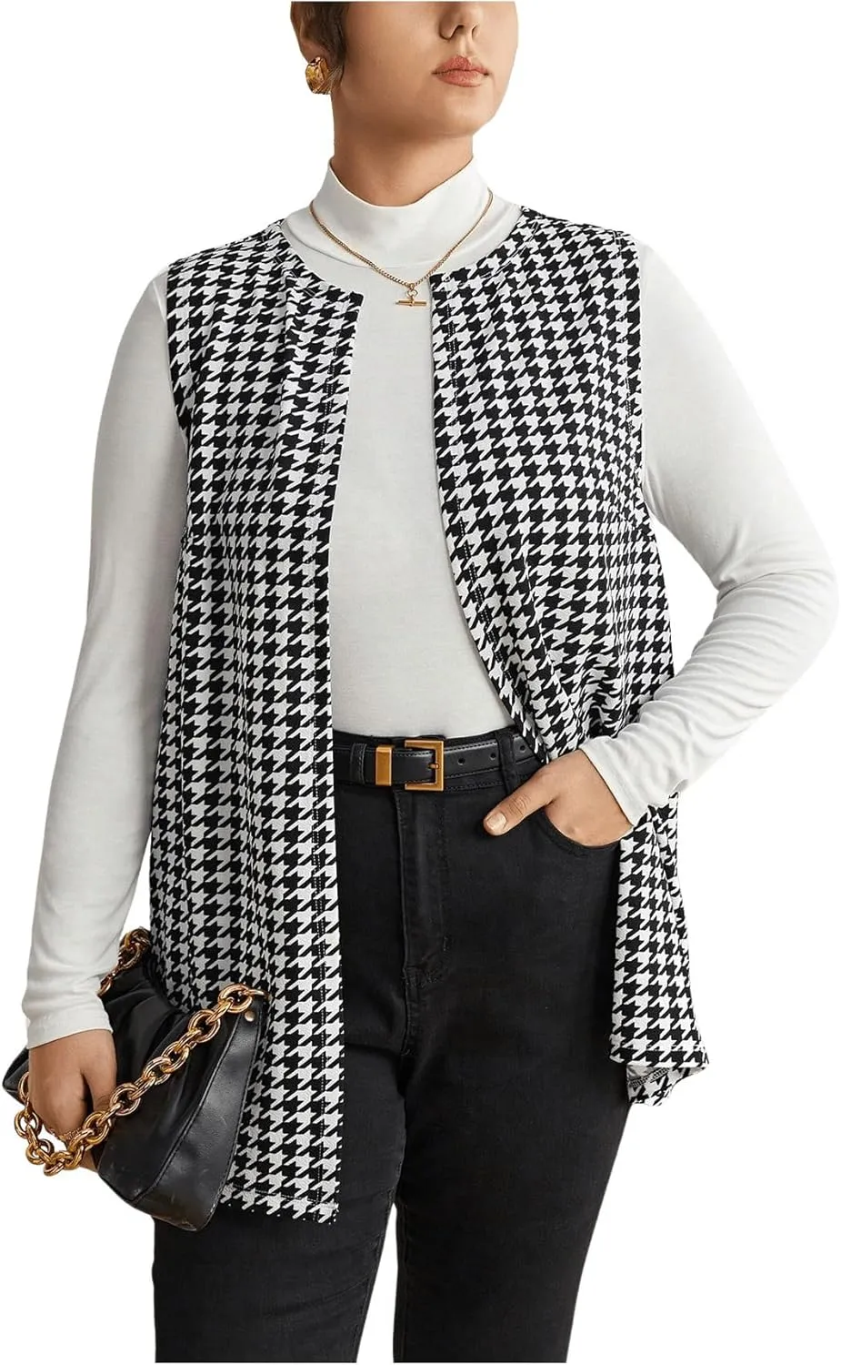 Milumia Women's Plus Size Printed Sleeveless Blazers Open Front Cardigan