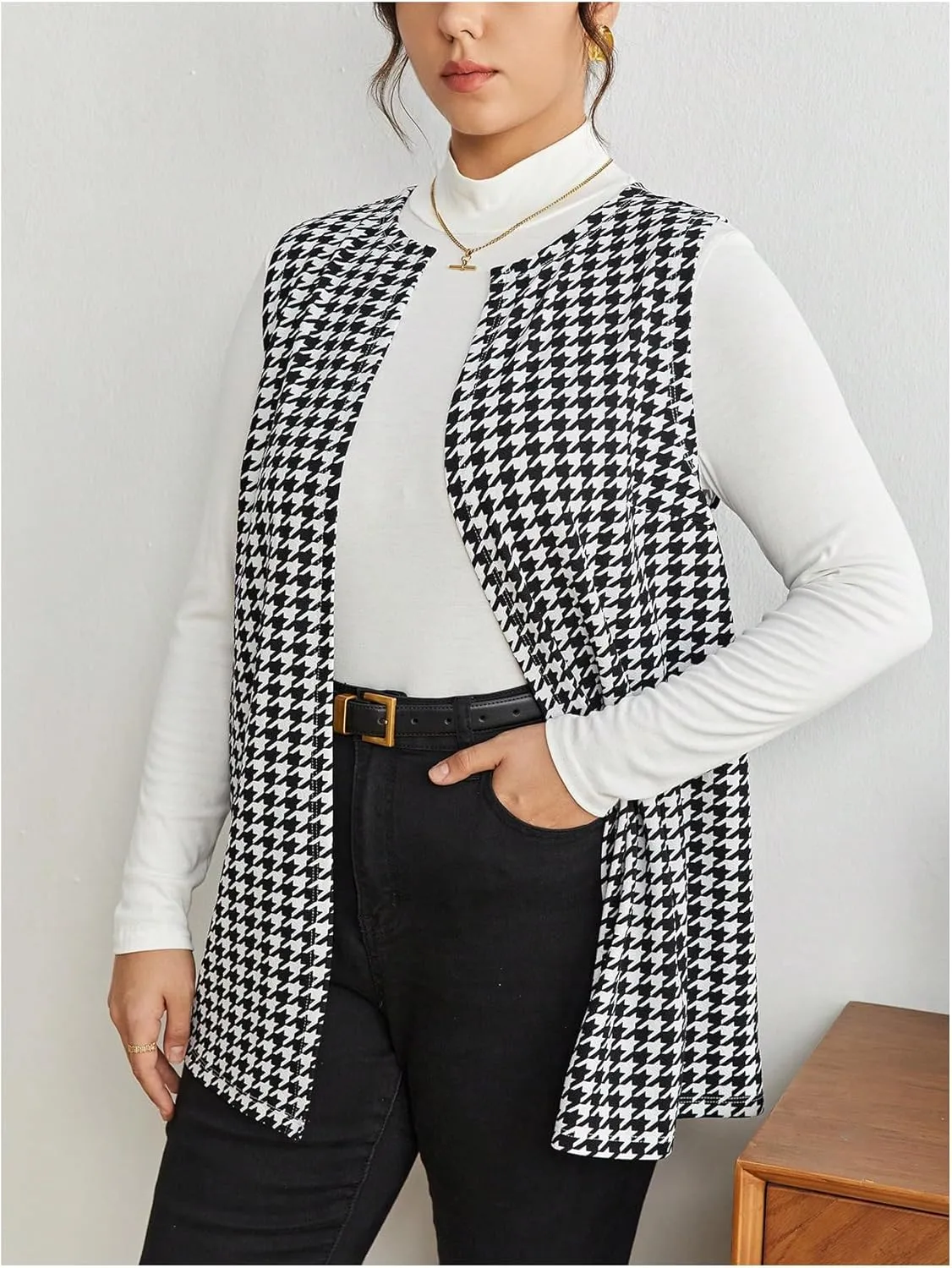 Milumia Women's Plus Size Printed Sleeveless Blazers Open Front Cardigan