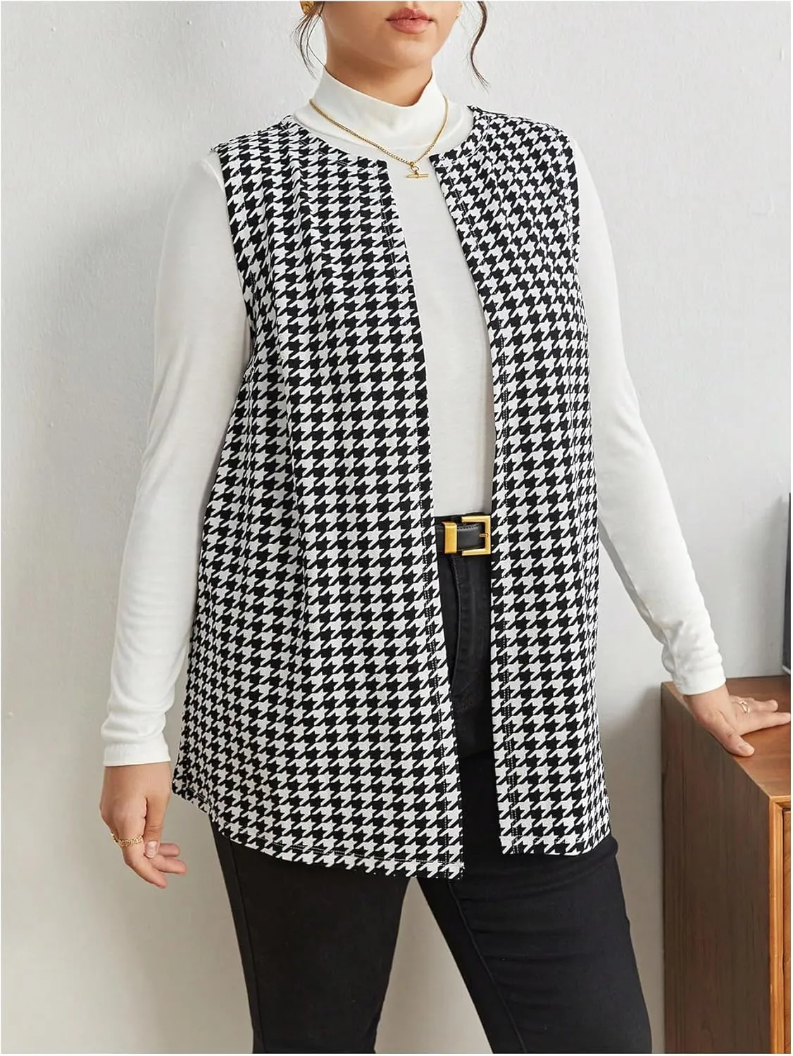 Milumia Women's Plus Size Printed Sleeveless Blazers Open Front Cardigan