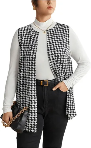 Milumia Women's Plus Size Printed Sleeveless Blazers Open Front Cardigan