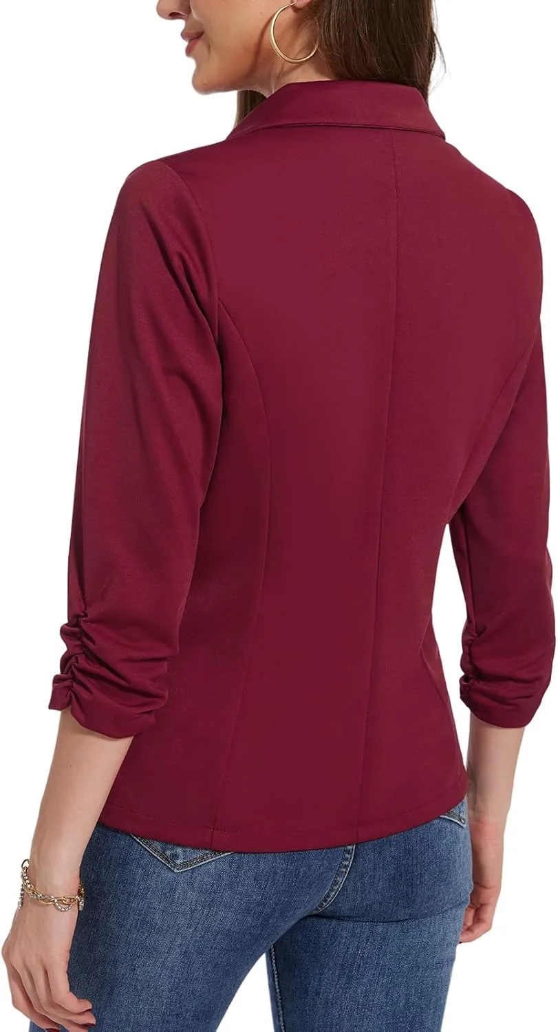 MINTLIMIT Blazers for Women Dressy Casual Ruched 3/4 Sleeve Lapel Button Work Office Cardigan Suit Jacket with Pockets