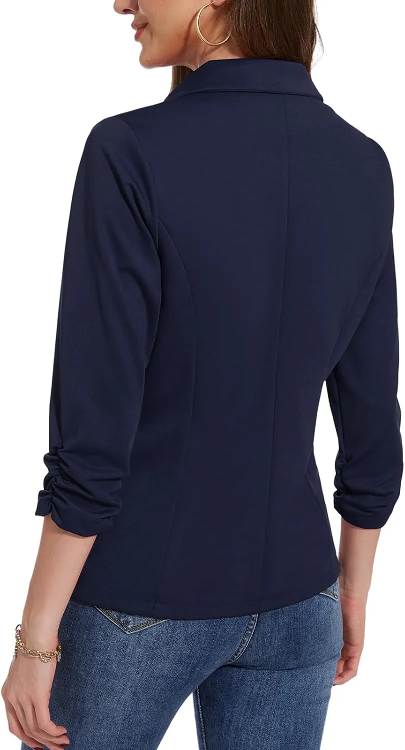 MINTLIMIT Blazers for Women Dressy Casual Ruched 3/4 Sleeve Lapel Button Work Office Cardigan Suit Jacket with Pockets