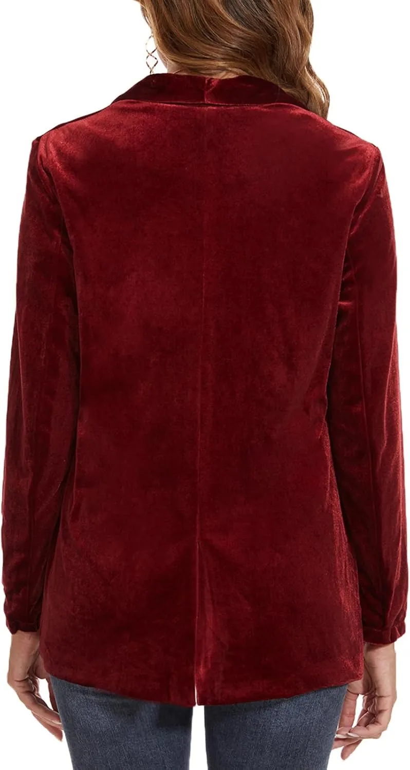 MINTLIMIT Women's Velvet Cardigan Jacket Shawl Collar Open Front Vintage Office Blazer Jacket Suit with Pockets