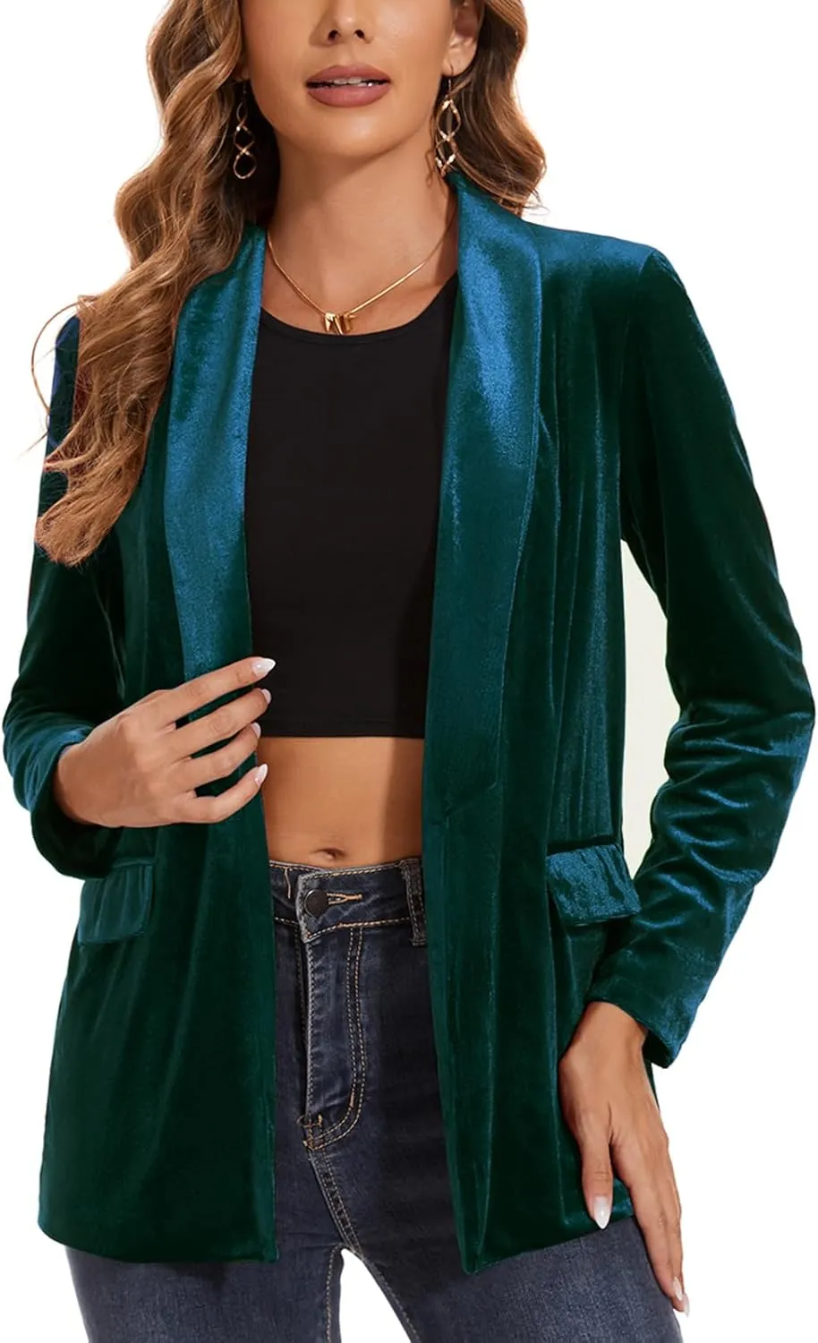MINTLIMIT Women's Velvet Cardigan Jacket Shawl Collar Open Front Vintage Office Blazer Jacket Suit with Pockets