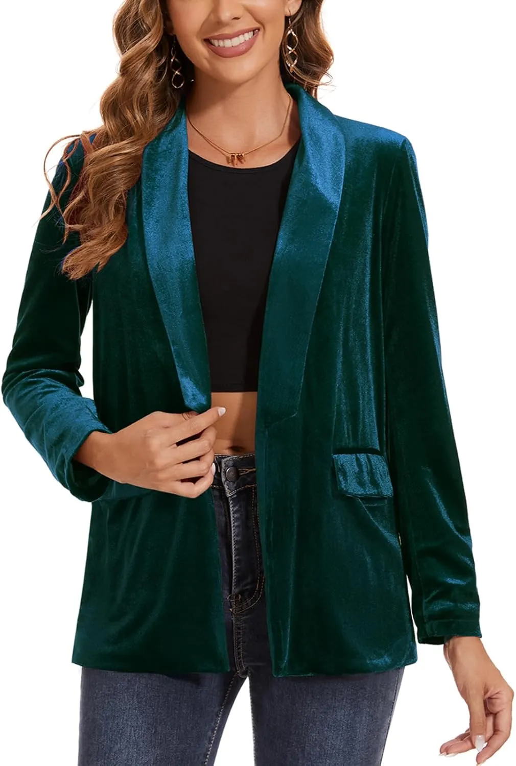 MINTLIMIT Women's Velvet Cardigan Jacket Shawl Collar Open Front Vintage Office Blazer Jacket Suit with Pockets